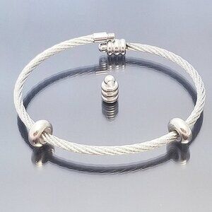 SS Cuff Bangle Bracelet 2 Rubber Stopper Beads / Removeable / Interchangeable